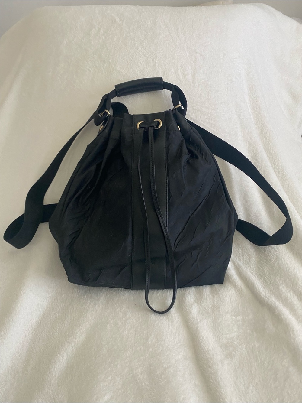 Kate Spade Black Nylon Drawstring Bucket Backpack